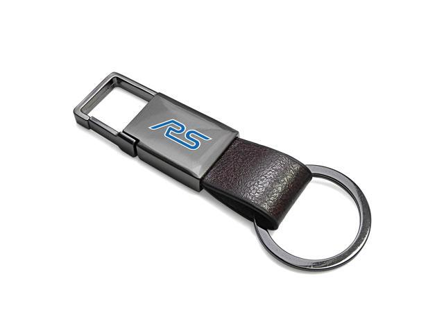 Ford Focus RS Brown Leather Strap Gunmetal Pull-out Metal Key Chain
