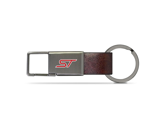 Ford Focus ST Brown Leather Strap Gunmetal Pull-out Metal Key Chain