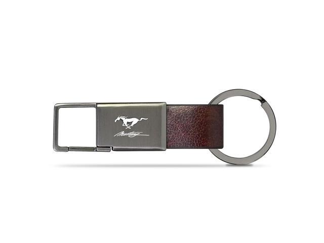 Ford Mustang Brown Leather Strap Gunmetal Pull-out Metal Key Chain