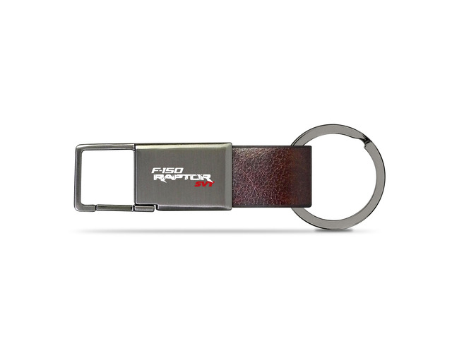 Ford F-150 Raptor SVT Brown Leather Strap Gunmetal Pull-out Metal Key Chain