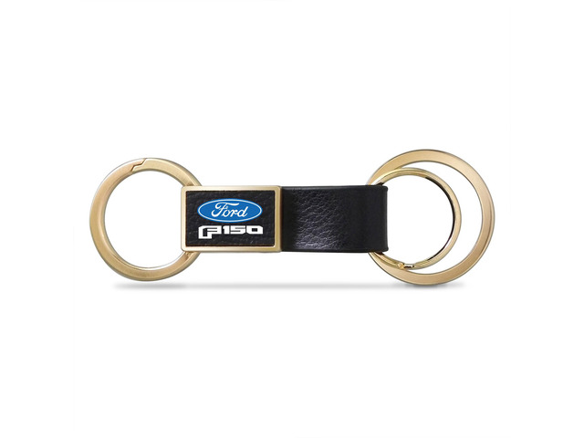 Ford F-150 2015 up Black Leather insert Golden Metal Leather Strap Key Chain