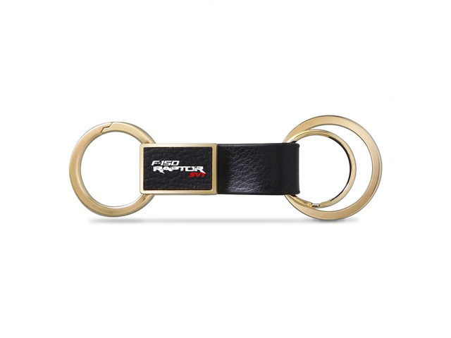Ford F-150 Raptor SVT Black Leather insert Golden Metal Leather Strap Key Chain