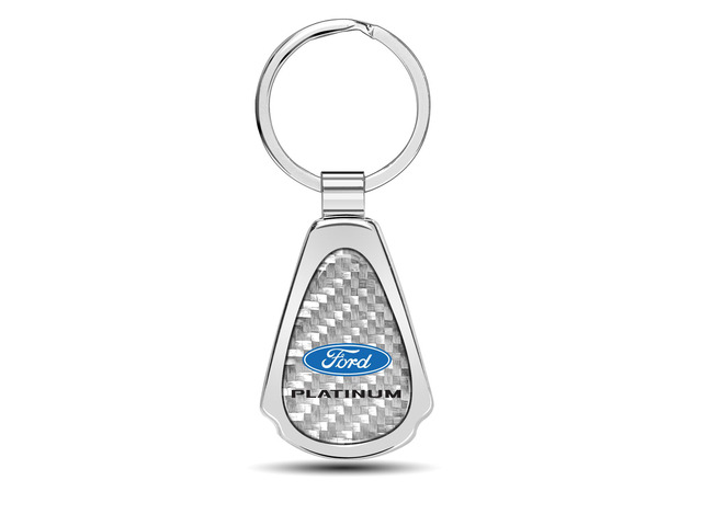 Ford Platinum Real Silver Dome Carbon Fiber Chrome Metal Teardrop Key Chain
