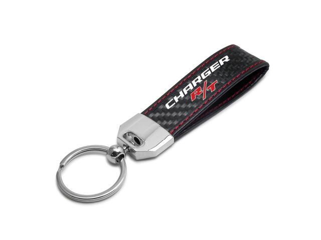 Dodge Charger R/T Real Black Carbon Fiber Loop Strap Key Chain with Red Stitching