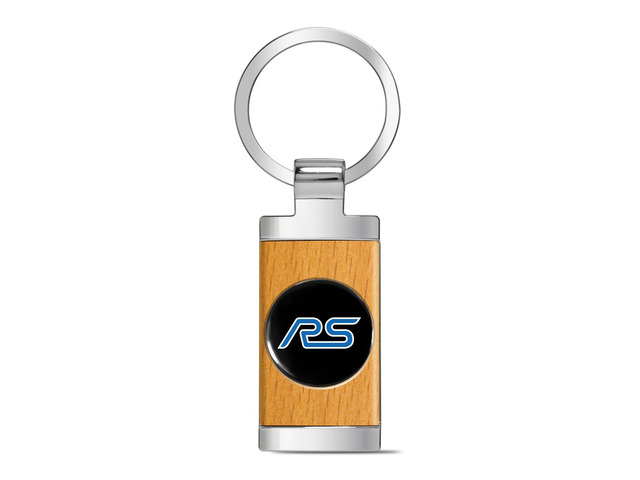 Ford Focus RS Roundel Logo in Black on Maple Wood Chrome Metal Trim Key Chain
