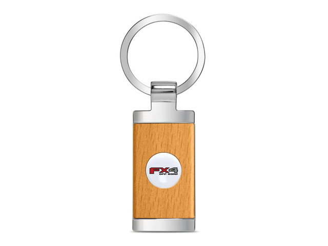 Ford F-150 FX4 Off Road Roundel Logo in White on Maple Wood Chrome Metal Trim Key Chain