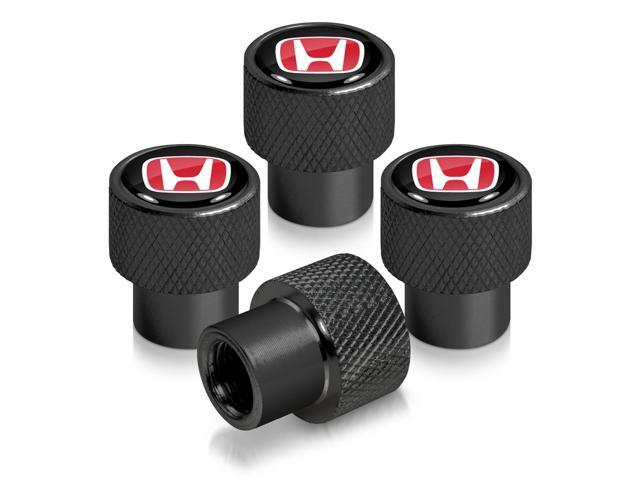 Honda Red Logo in Black on Black Aluminum Tire Valve Stem Caps