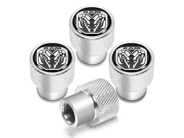 RAM 2019 Logo in Black on Shining Silver Aluminum Tire Valve Stem Caps