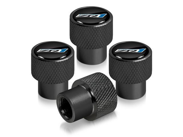 Chevrolet Corvette C6 ZR1 Logo in Black on Black Aluminum Tire Valve Stem Caps