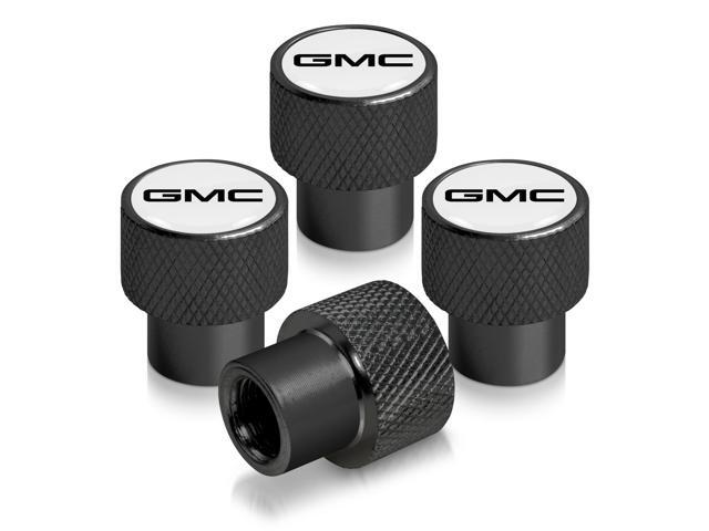 GMC Logo in White on Black Aluminum Tire Valve Stem Caps
