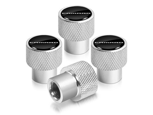Chevrolet Camaro Logo in Black on Shining Silver Aluminum Tire Valve Stem Caps