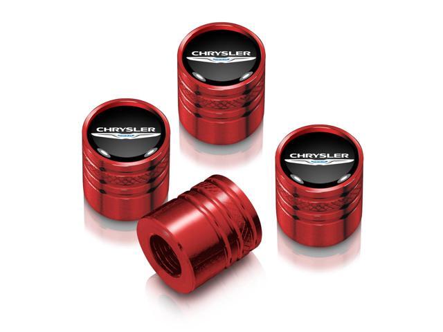 Chrysler Logo in Black on Red Aluminum Cylinder-Style Tire Valve Stem Caps