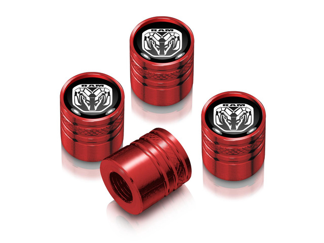 RAM 2019 Logo in Black on Red Aluminum Cylinder-Style Tire Valve Stem Caps