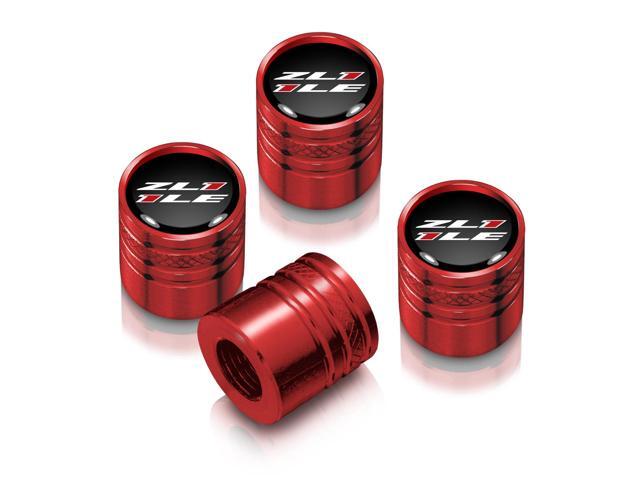 Chevrolet Camaro ZL1-1LE Logo in Black on Red Aluminum Cylinder-Style Tire Valve Stem Caps