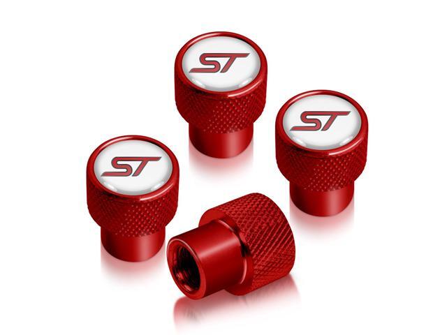 Ford Focus ST Logo in White on Red Aluminum Tire Valve Stem Caps