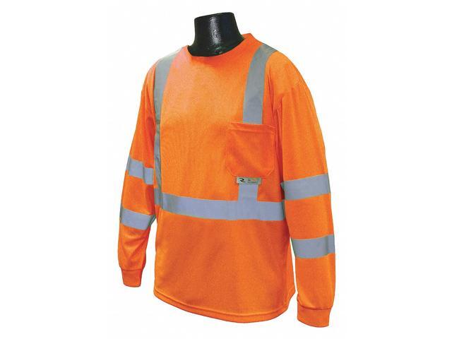 Radians Hi-Visibility Orange Polyester Long Sleeve Shirt, Size: L, ANSI Class 3