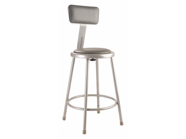 NPS 6424B 6400 Series Heavy Duty Vinyl Padded Steel Stool With Backrest - Supports Up to 500 lb - 24' Seat Height - Gray Seat, Gray Base