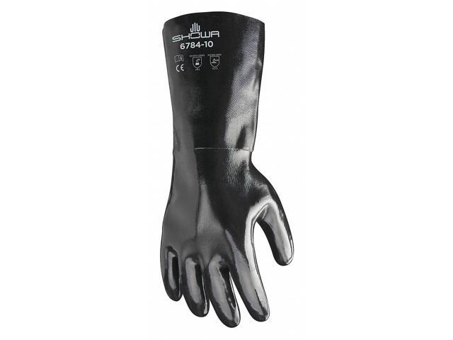 SHOWA 6784 6784 Chemical Resistant Gloves, Neoprene, 14 in L, 87 mil, Black, L,