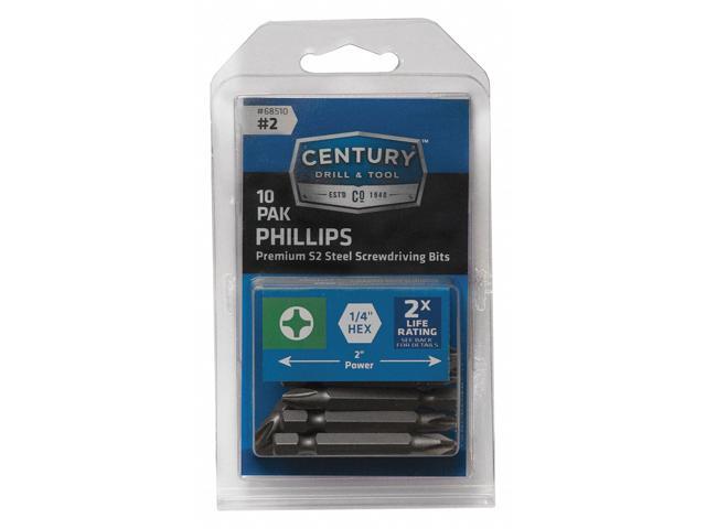 CENTURY DRILL & TOOL 68510 Phillips Power Screwdriver Bit,2,10Pk