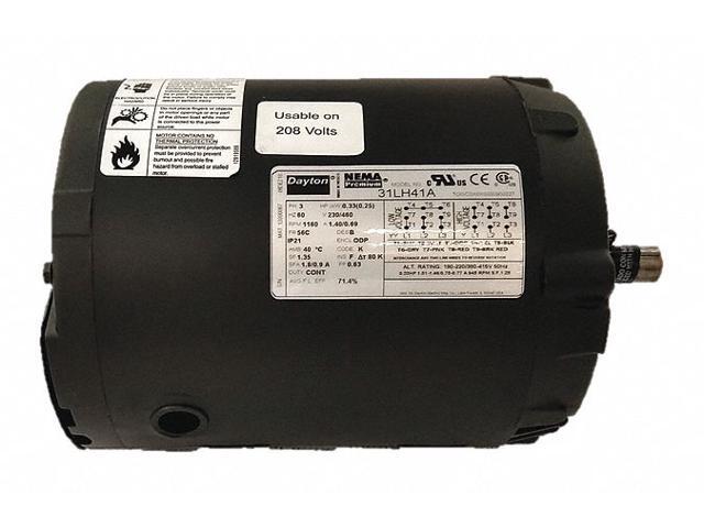 DAYTON 31LH41 Three-Phase General Purpose Motor, 1/3 HP, 56C Frame, 230/460V AC