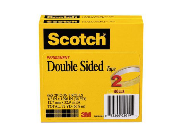Scotch 665 Double-Sided Tape 1/2' x 1296' 3' Core Transparent 2/Pack 6652P1236