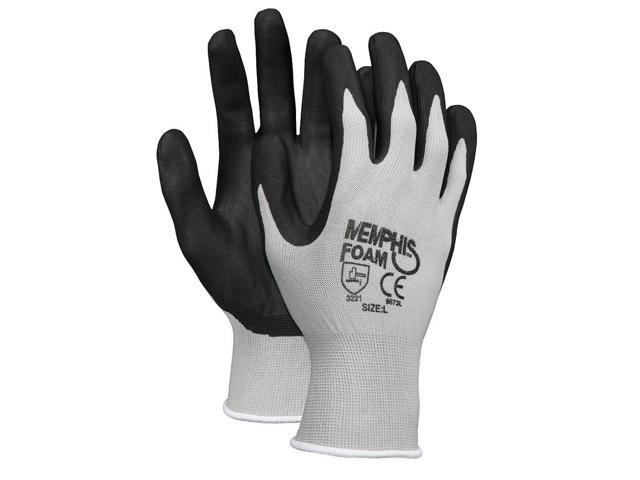 Memphis Economy Foam Nitrile Gloves Large Gray/Black 12 Pairs 9673L