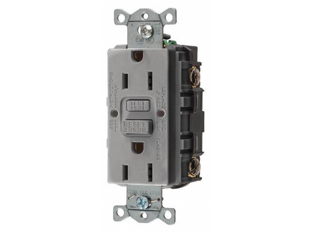 HUBBELL WIRING DEVICE-KELLEMS GFR15GRY GFCI Receptacle, 15A, 125VAC, 5-15R, Gray