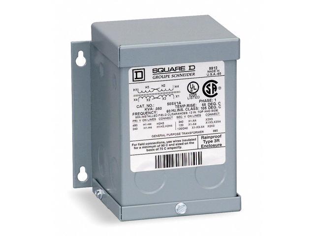 SQUARE D 1S67F General Purpose Transformer, 1 kVA, NEMA 3R, 110/220V AC,
