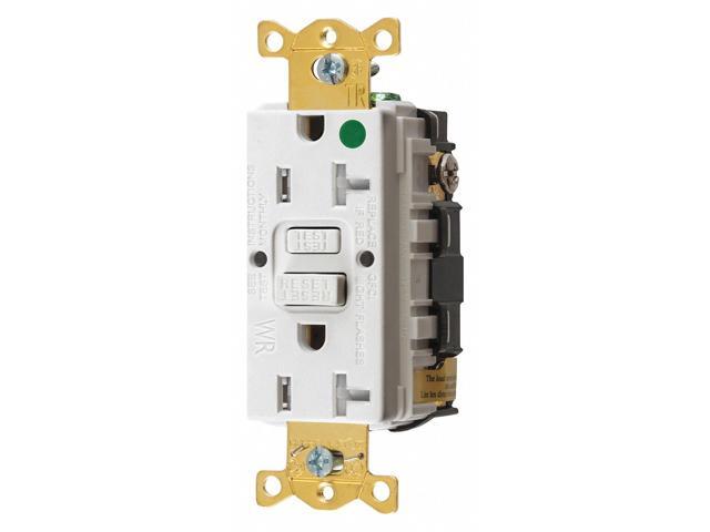 HUBBELL WIRING DEVICE-KELLEMS GFRTW83W GFCI Receptacle, 20A, 125VAC, 5-20R,