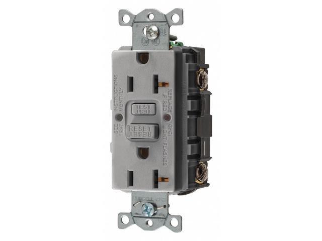 HUBBELL WIRING DEVICE-KELLEMS GFR20GRY GFCI Receptacle, 20A, 125VAC, 5-20R, Gray