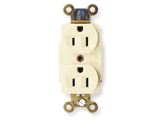 HUBBELL WIRING DEVICE-KELLEMS HBL5262I Straight Blade Receptacle, 5-15R, 15 A,