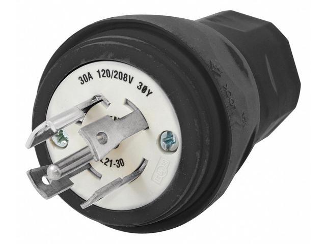 HUBBELL WIRING DEVICE-KELLEMS HBL28W81BK Watertight Locking Plug, L21-30P, 30