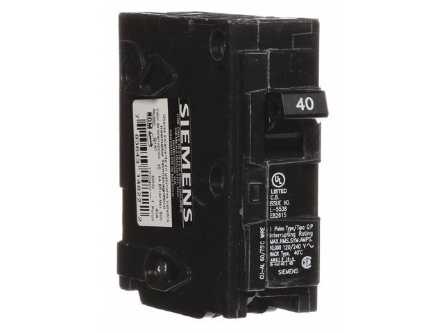 SIEMENS Q140 Miniature Circuit Breaker, Q Series, 40A, 1 Pole, 120V AC, 10kA at