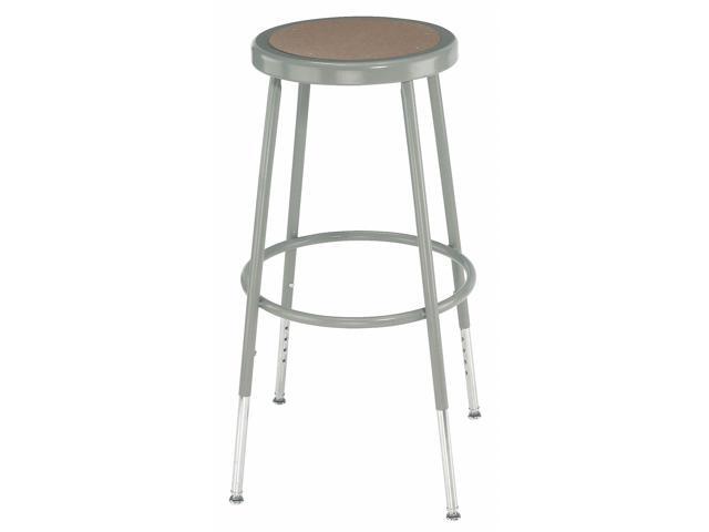 NPS 6218H 6200 Series Height Adjustable Heavy Duty Steel Stool - Backless - Supports 500lb - 19' to 27' Seat Height - Brown Seat, Gray Base