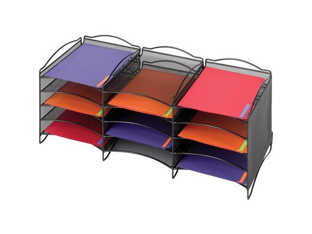 Safco 9430BL Onyx Steel Mesh Lliterature Sorter, 12 Compartments, Black