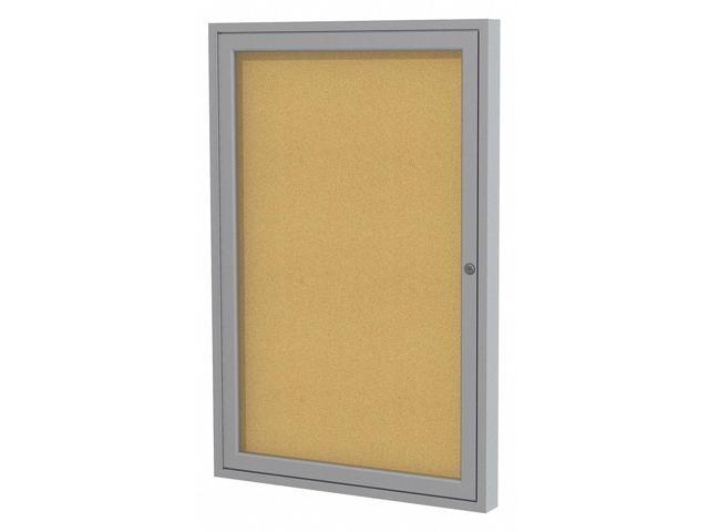 Ghent PA13636K 1 Door Enclosed Natural Cork Bulletin Board with Satin Frame - 36' x 36' - Tan Surface, Satin Aluminum Frame