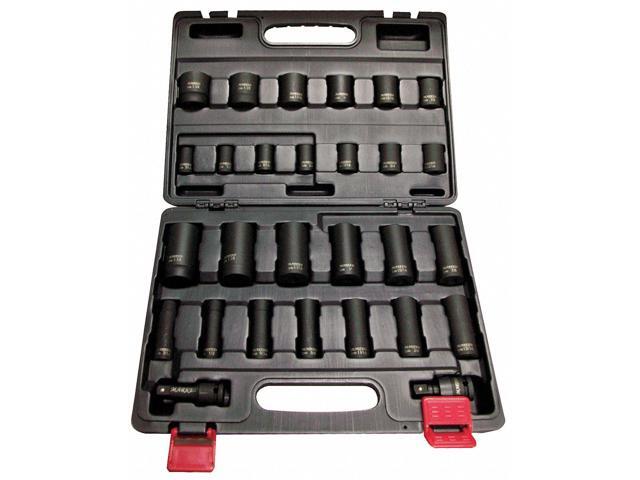 WESTWARD 4PRG8 Impact Socket Set, 1/2 in Drive Size, Black Oxide, 28-Piece