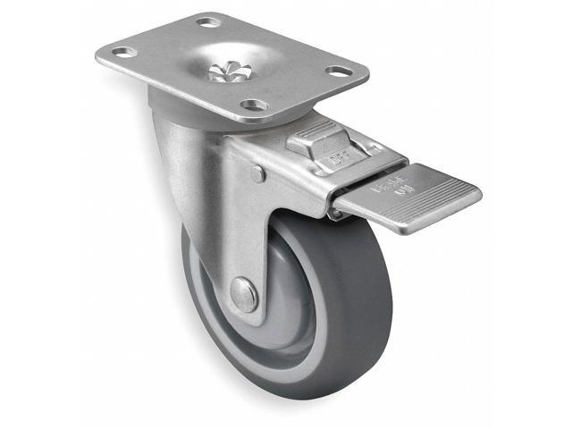 ZORO SELECT 2G035 Swivel Plate Caster w/Total-Lock,TPR,3 in,210 lb