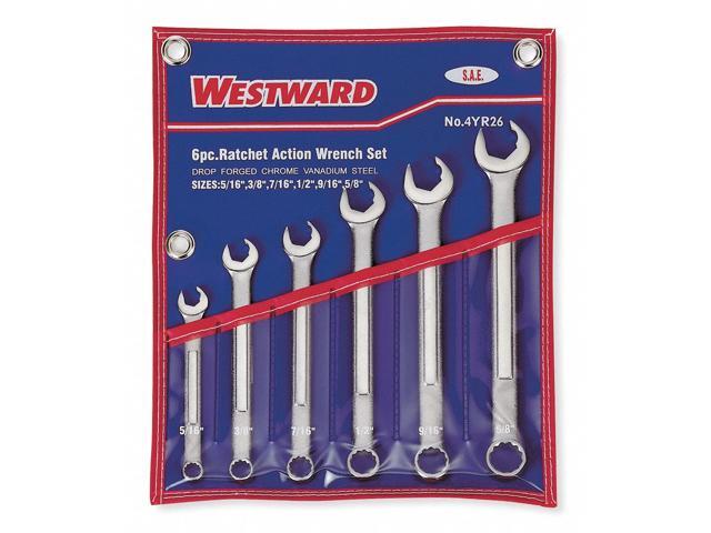 WESTWARD 4YR28 Combo Wrench Set,Ratchet OE,8-14mm,6 Pc