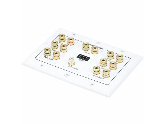 Monoprice 3-Gang 7.1 Surround Sound Distribution Wall Plate - White - With HDMI, For Home Theater, Speaker Wire And More