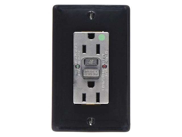 HUBBELL WIRING DEVICE-KELLEMS GFR82BLK GFCI Receptacle,15A,125VAC,5-15R,Black