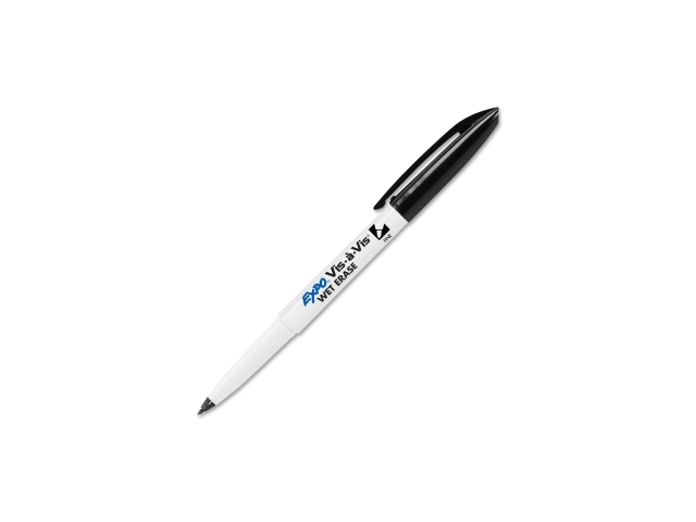 Expo Vis-à-Vis Wet Erase Overhead Transparency Marker Fine Marker Point Type - Black Ink - White Barrel - 12 / Dozen
