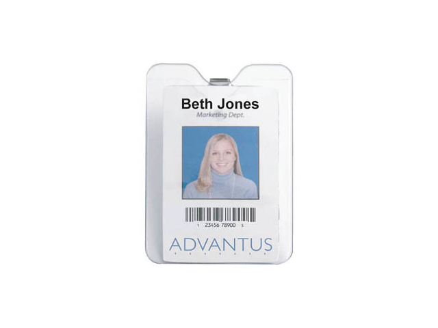 Id Badge Holder W/Clip, Horizontal, 4W X 3H, Clear, 50/Pack