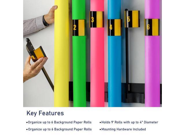Impact Seamless Paper Wall Rack, Magnetic Background Paper Roll Organizer for Up to 6 Rolls, Holds 9' Rolls with 4' Diameter, Aluminum...