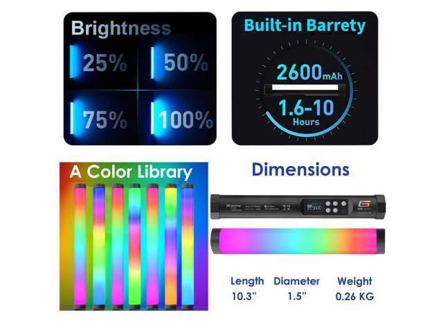 Genaray RGB 2' Tube Light LED Full Color Portable Video Light w/ App Control, 2800 to 8000K CTC HSI Modes, 10 Lighting & 7 Pixel Effects, CRI 96,...