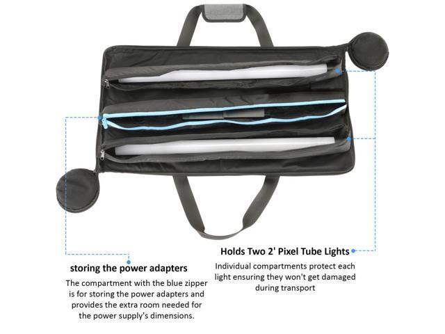 Genaray RGB Pixel LED Tube Carry Bag Stores 2 of 2' Lights, Water Resistant Cordura Fabric, Protective & Durable with Separate Padded Pocket for...