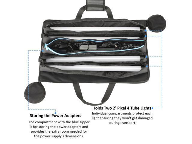 Genaray RGB Pixel LED Tube Carry Bag Stores 4 of 2' Lights, Water Resistant Cordura Fabric, Protective & Durable with Separate Padded Pocket for...