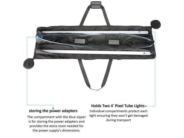 Genaray RGB Pixel LED Tube Carry Bag Stores 2 of 4' Lights, Water Resistant Cordura Fabric, Protective & Durable with Separate Padded Pocket for...