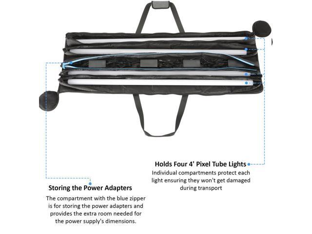 Genaray RGB Pixel LED Tube Carry Bag Stores 4 of 4' Lights, Water Resistant Cordura Fabric, Protective & Durable with Separate Padded Pocket for...