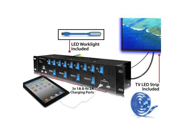 Technical Pro Rack Mount 1800 Watts 17 Outlet Power Supply Surge Protector with 5V USB Charging Ports,13 power switches USB Work Light Included,...